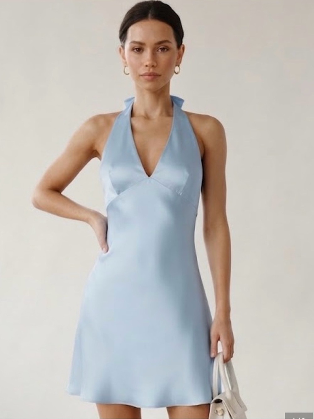 wild fable Light Blue Satin Halter Mini Dress